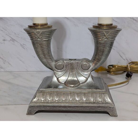 Rare Large Antique Art Neoclassical Silver Bronze Two Light Table Lamp - Picture 6 of 11